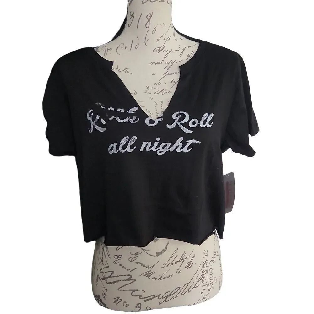 Prince Peter Collection Ladies Size Medium Black White Rock & Roll Crop Top